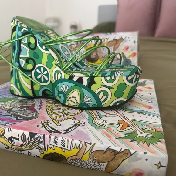 Jeffrey Campbell Green and Blue Patterned Platform Shoes - Picture 3 of 6
